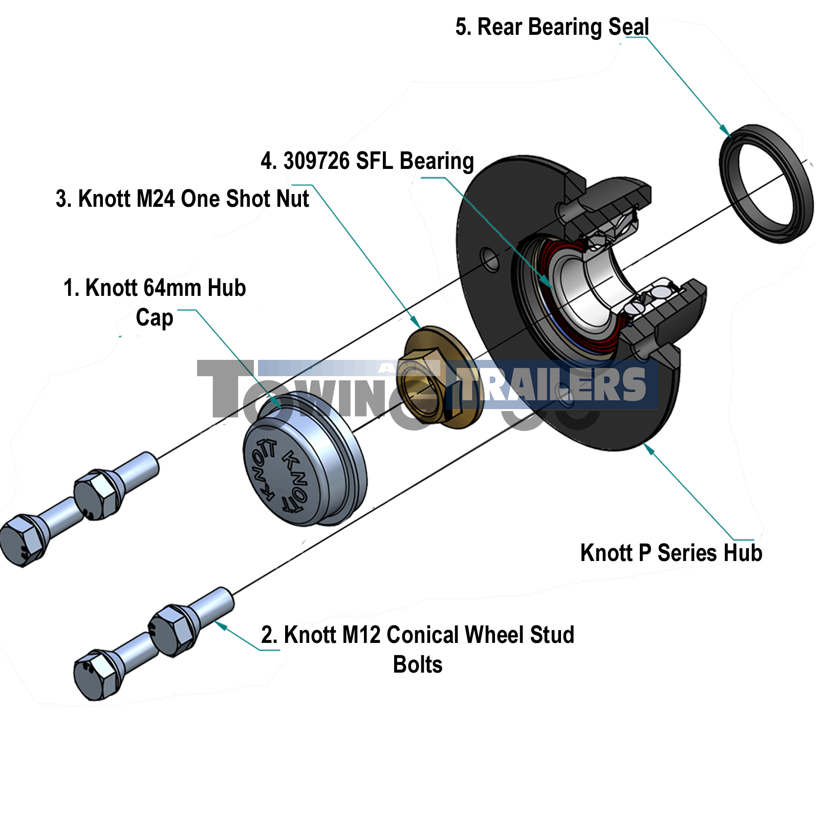 Knott Trailer Hub 100mm PCD Sealed Bearing M12 Stud Bolts