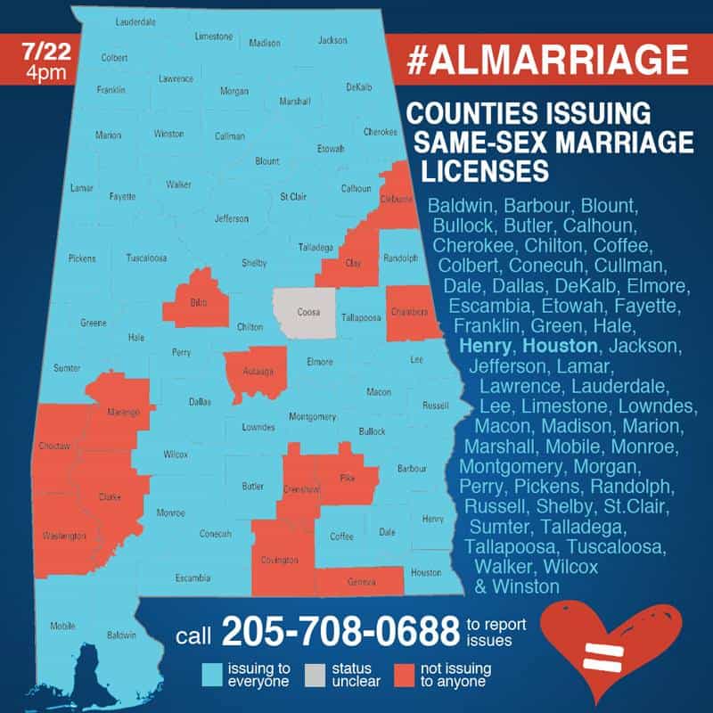 13 Alabama Counties Still Refuse To Issue Marriage Licenses To Straight