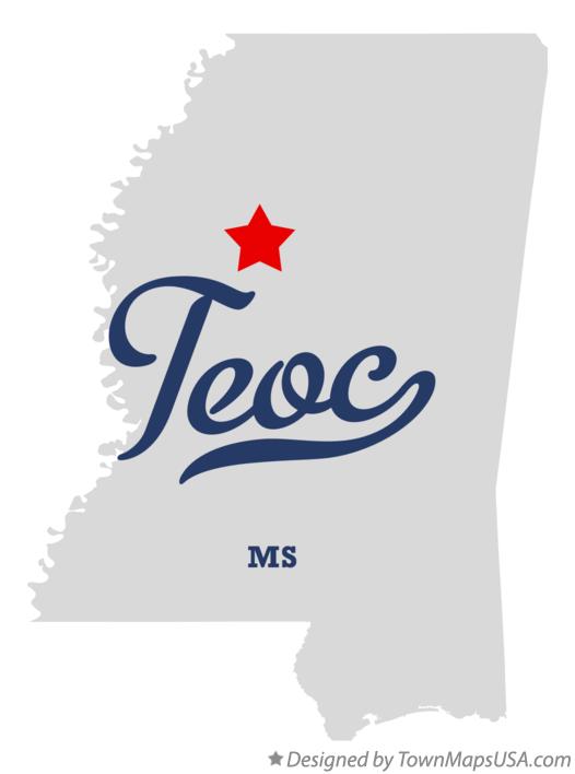 Map of Teoc, MS, Mississippi