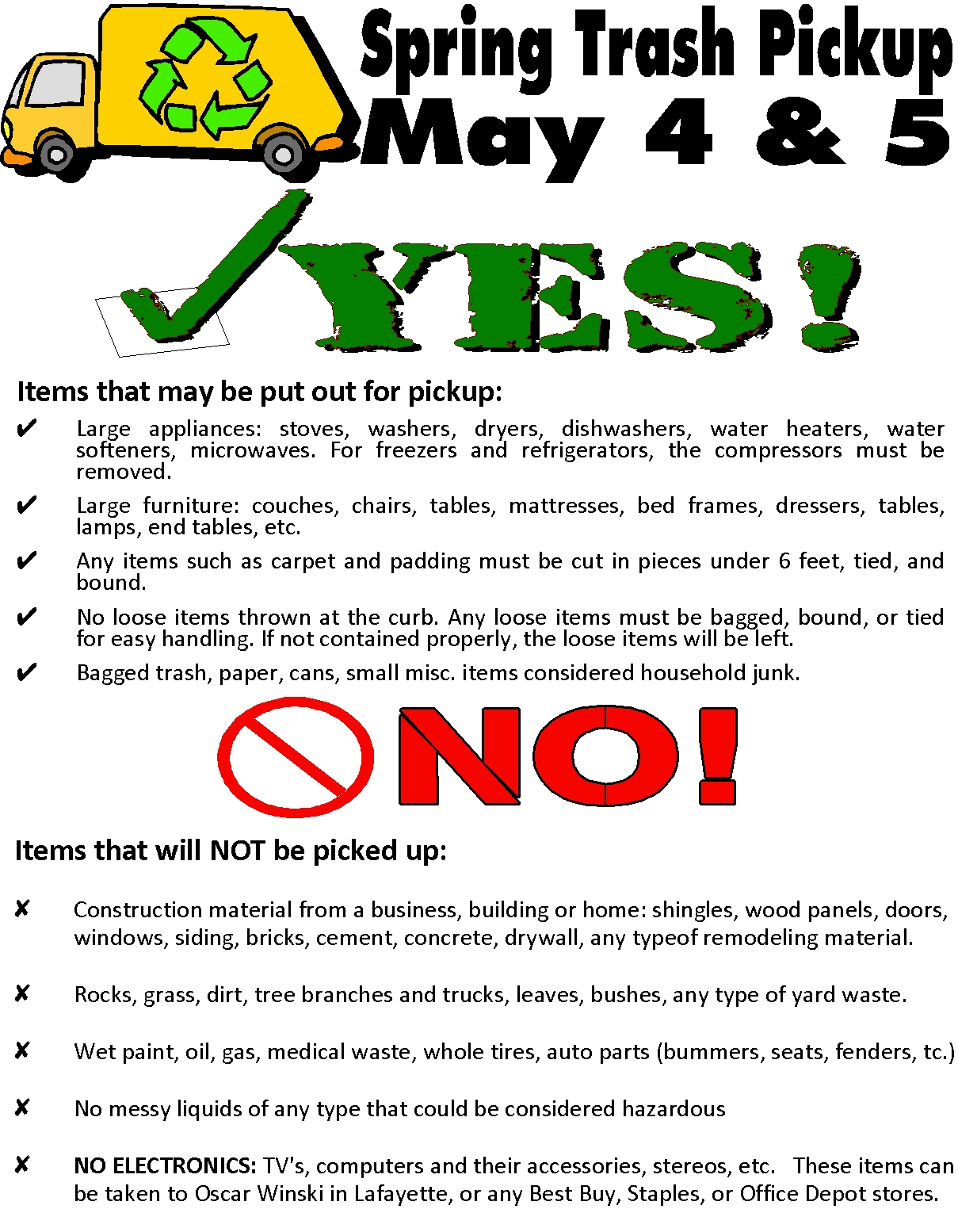 Spring Trash Pickup May 4 & 5 Town of Flora