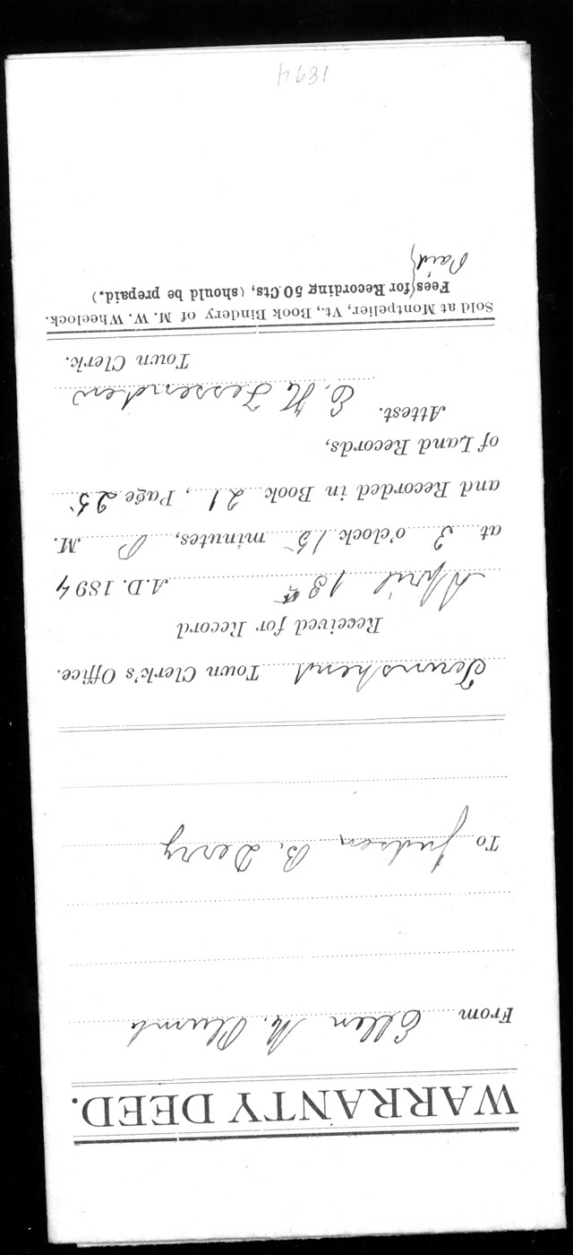 » Judson Derry Warranty Deed 1894 back)