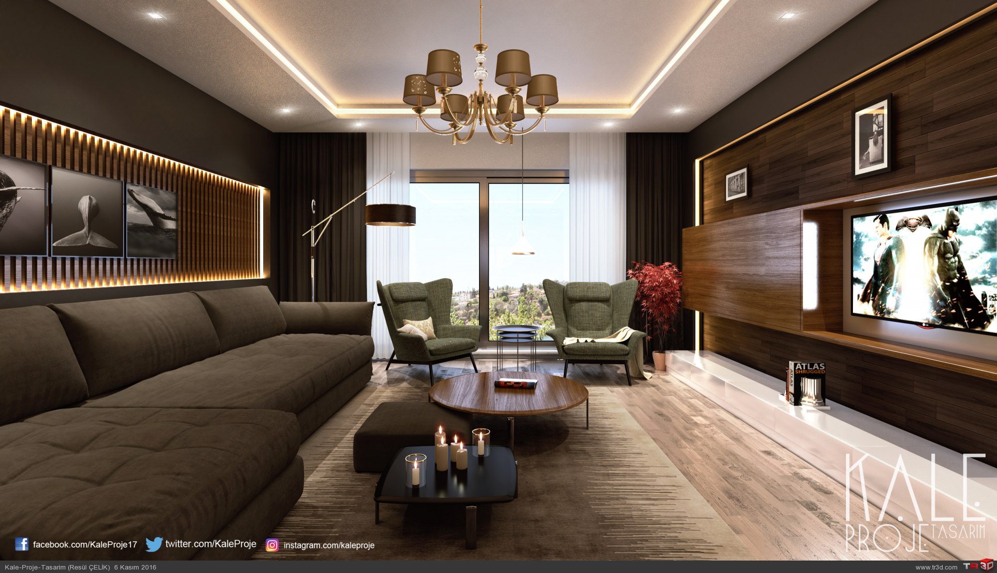 İzmir 2016 Villa Salon renderi. Mimari Projeler