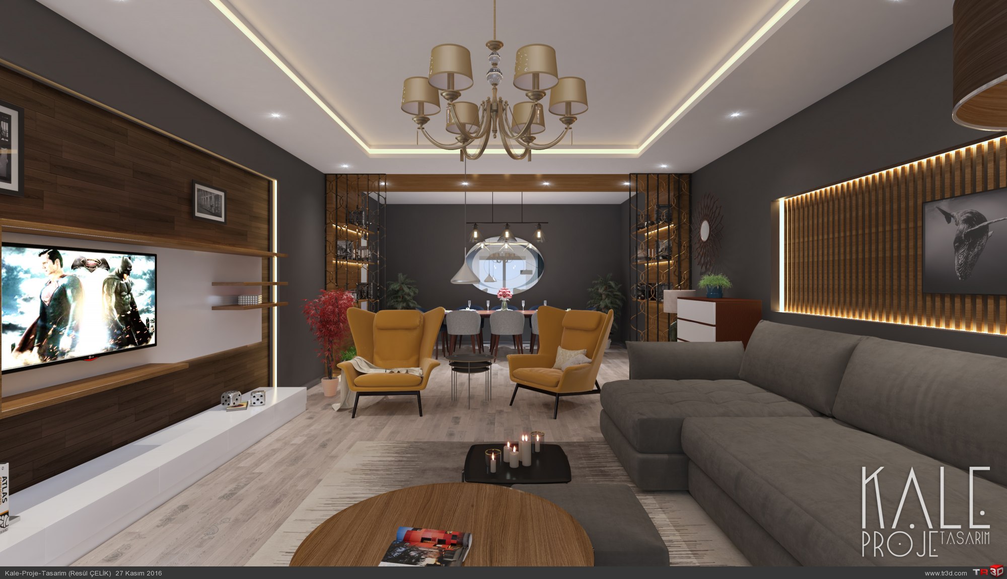 İzmir 2016 Villa Salon renderi. Mimari Projeler