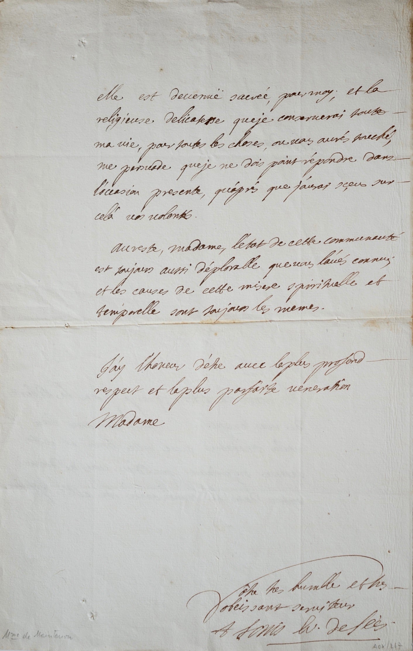 Louis d’Aquin alerte Mme de Maintenon de l’état déplorable de l’évêché