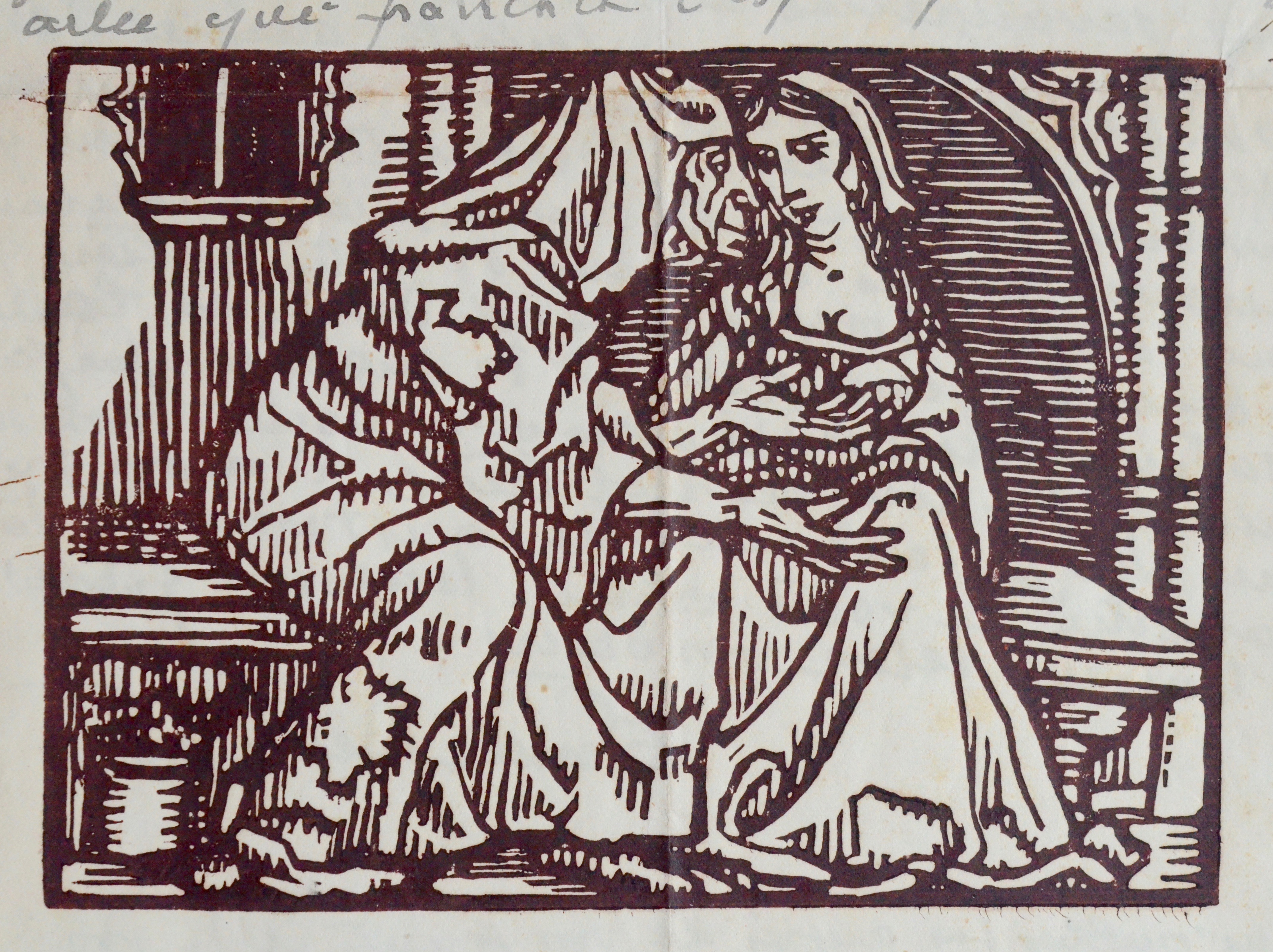Lettre d’Émile Bernard illustrée d’une magnifique gravure originale