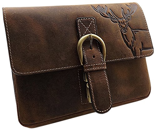 Echt BüffelVollleder Handtasche mit Tragegurt in Hoch oder Querformat mit HirschMotiv in