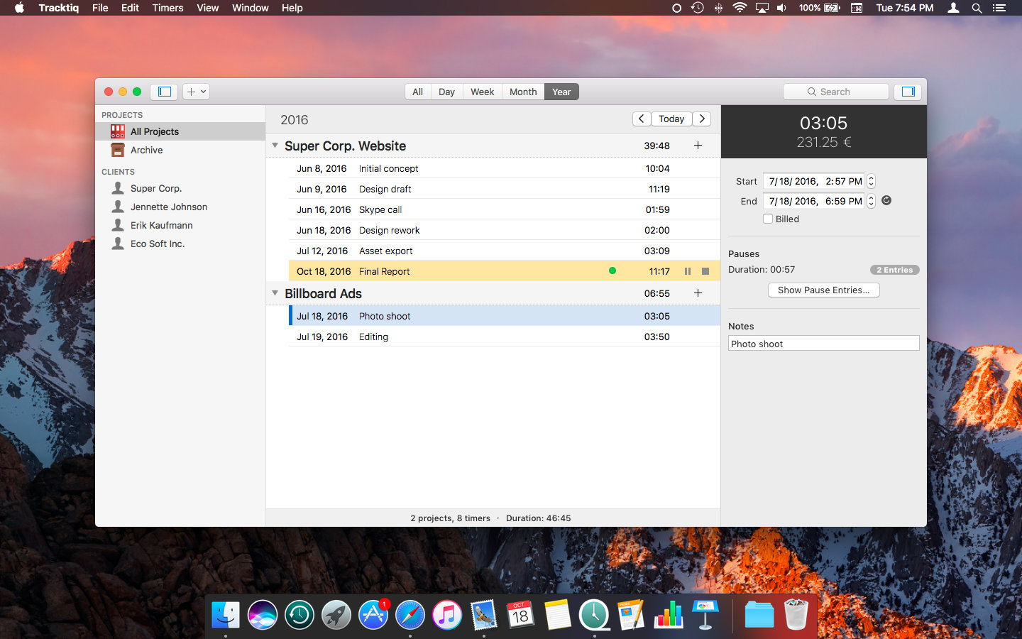 Tracktiq time tracking app for Mac