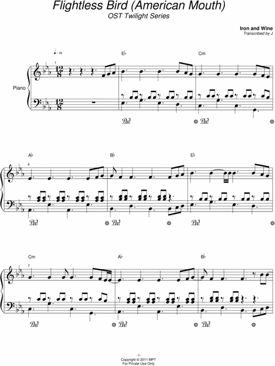 Flightless Bird Iron and Wine Download Sheet Music