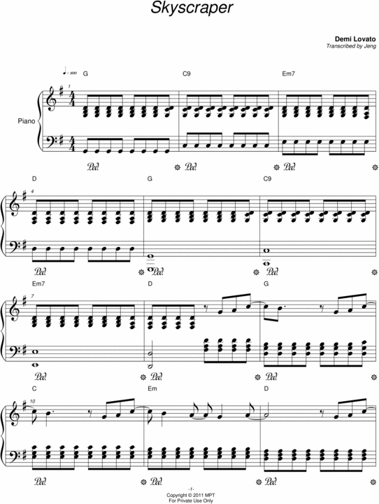 DEMI LOVATO SKYSCRAPER PIANO SHEET MUSIC PDF
