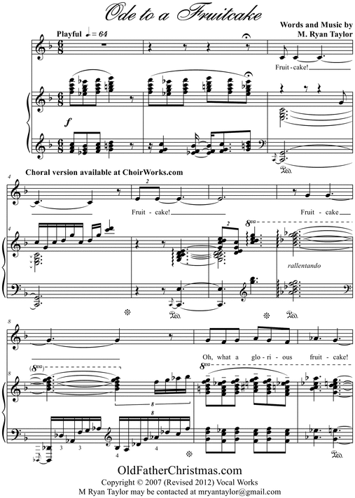 Ode to a Fruitcake Christmas Song for Solo Voice & Piano Tradebit