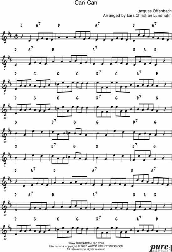 Cancan Pure Sheet Music Solo for Violin, Arranged by Lars Christia...