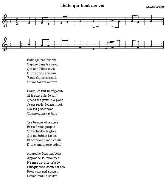 Partition chant belle qui tient ma vie