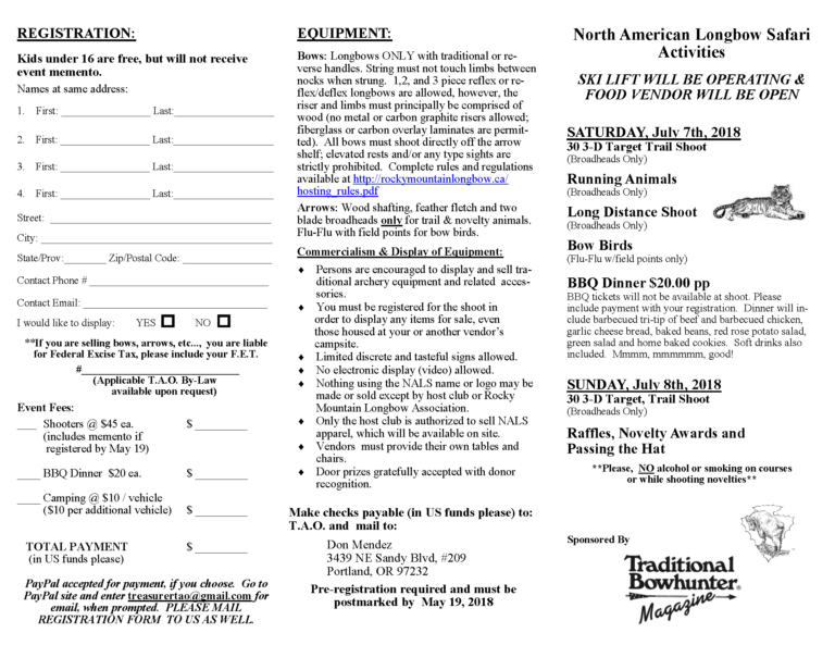 2018 North American Longbow Safari (NALS) Traditional Archers of