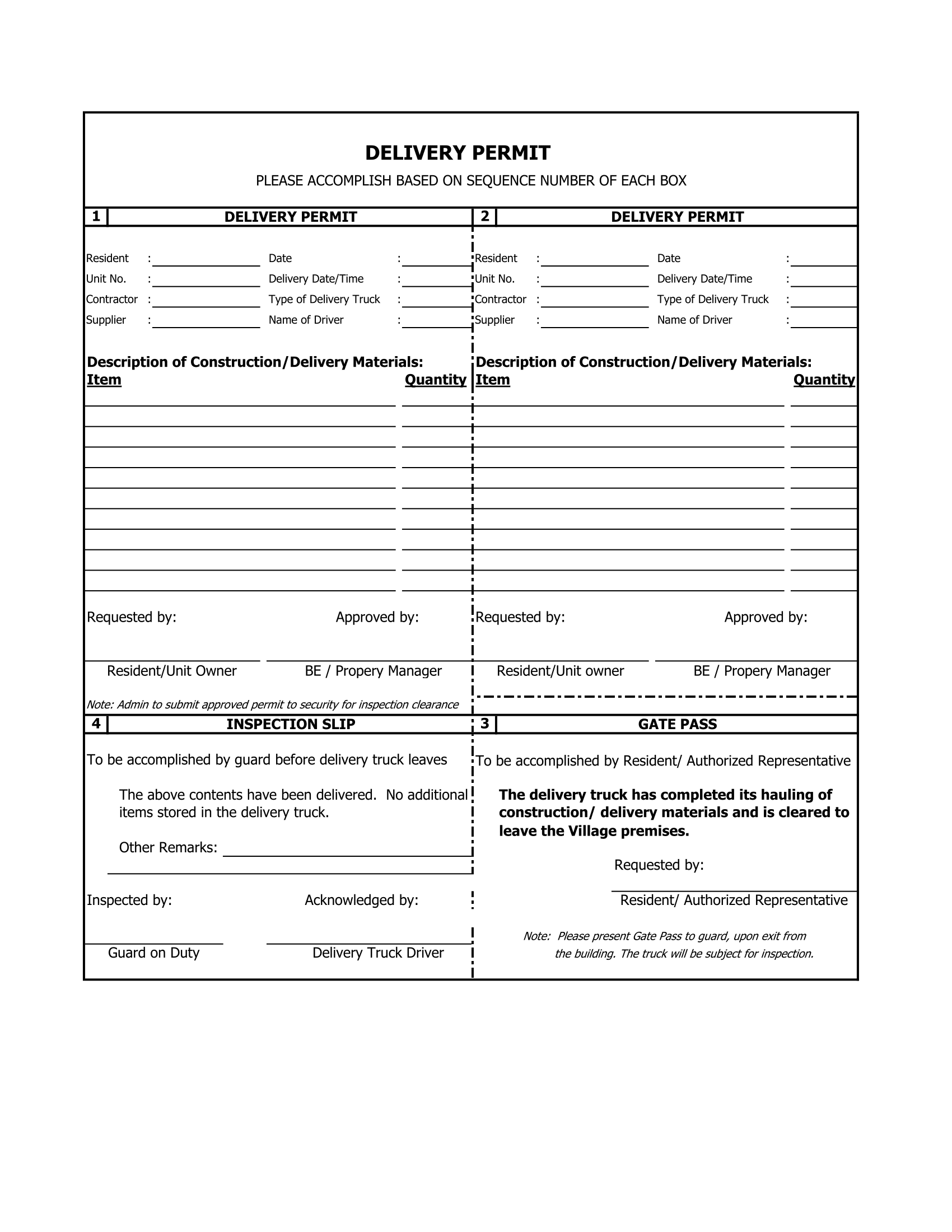FormDeliverypermit1 The Residences at Greenbelt