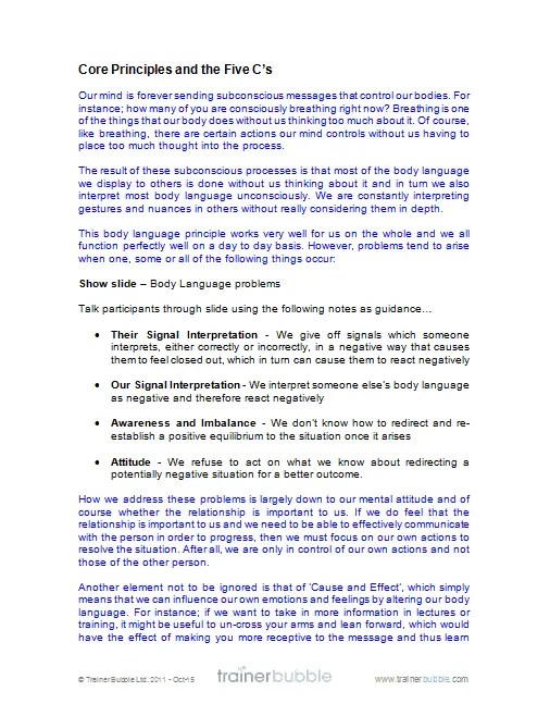 Body Language Training Course Materials Training Resources, UK