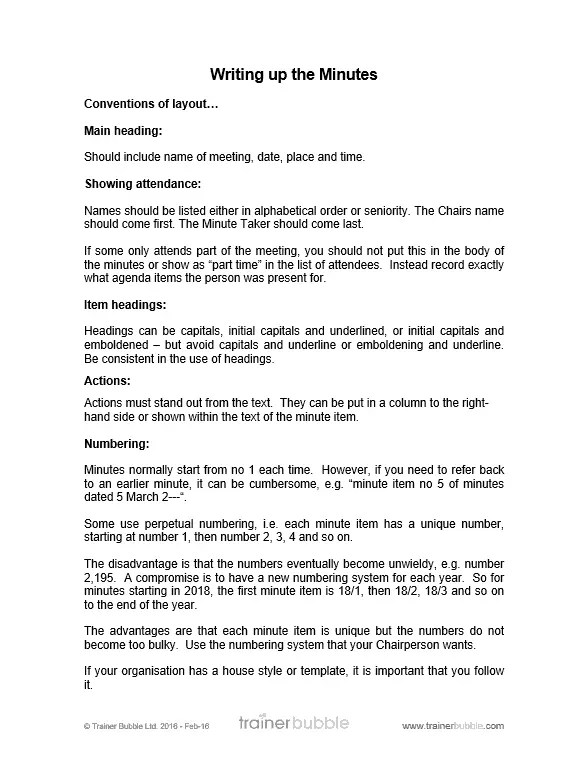 Minute Taking Training Course Materials Training Resources, UK