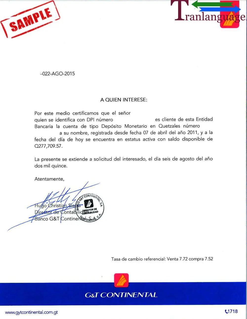 Bank Reference Letter Guatemala Tranlanguage Certified Translations