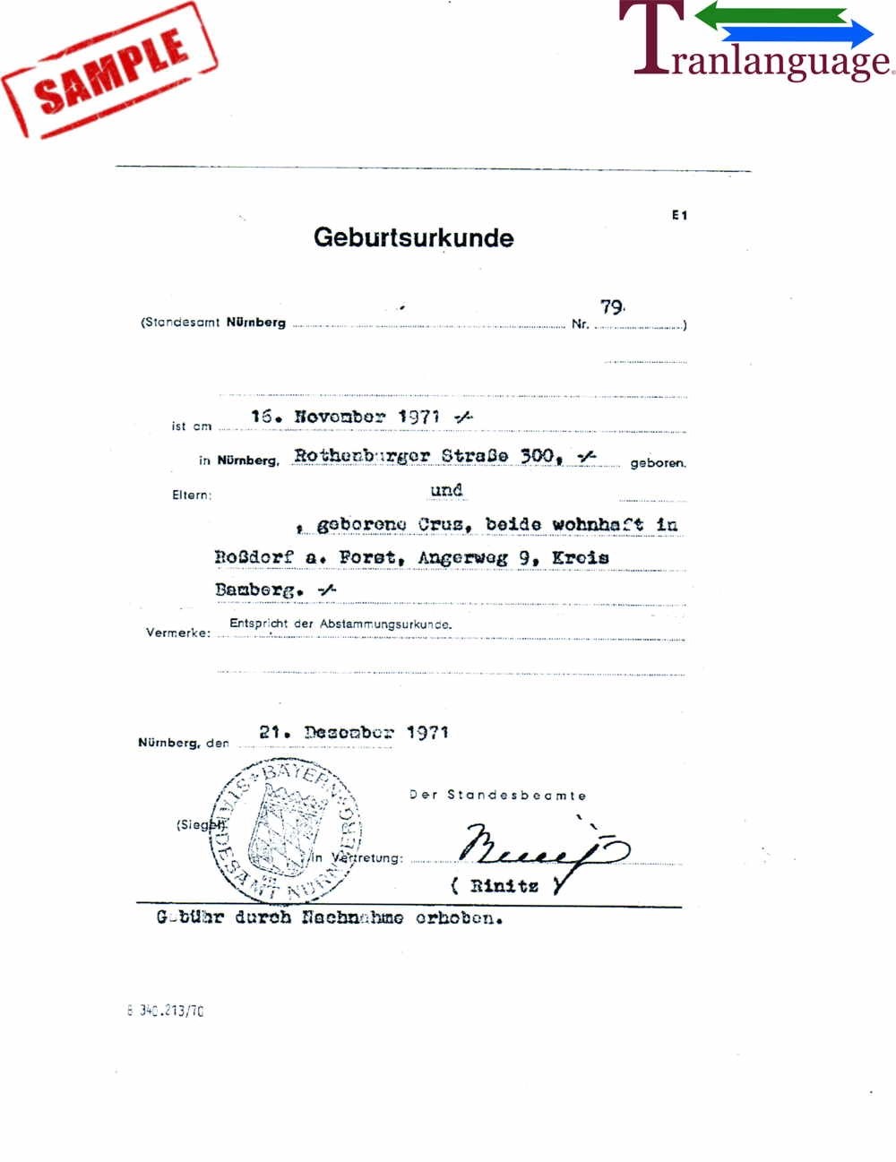 Birth Certificate Germany II Tranlanguage Certified Translations