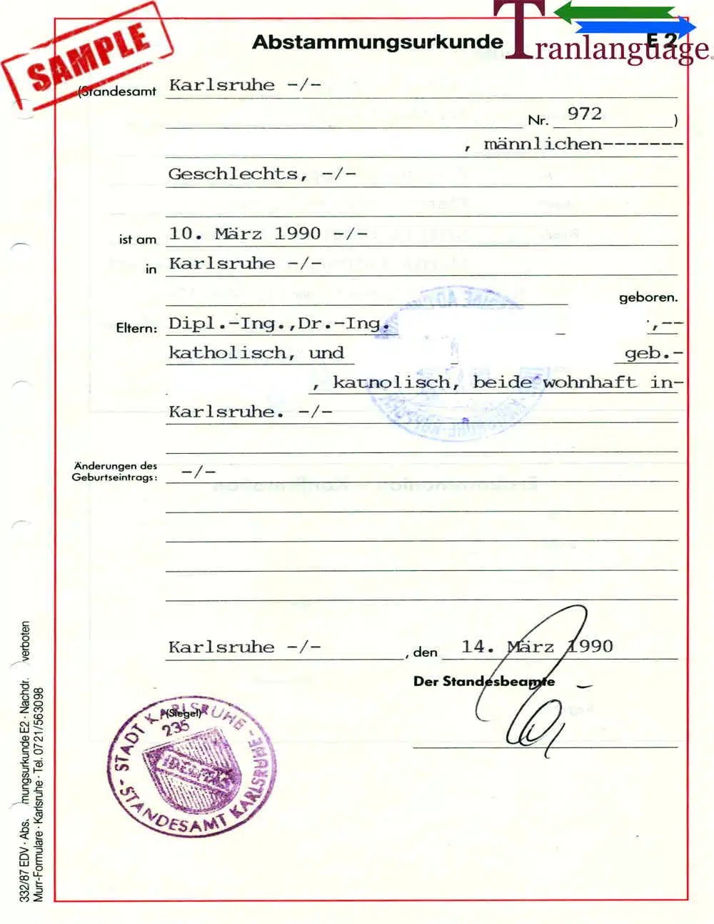Birth Certificate Germany I Tranlanguage Certified Translations