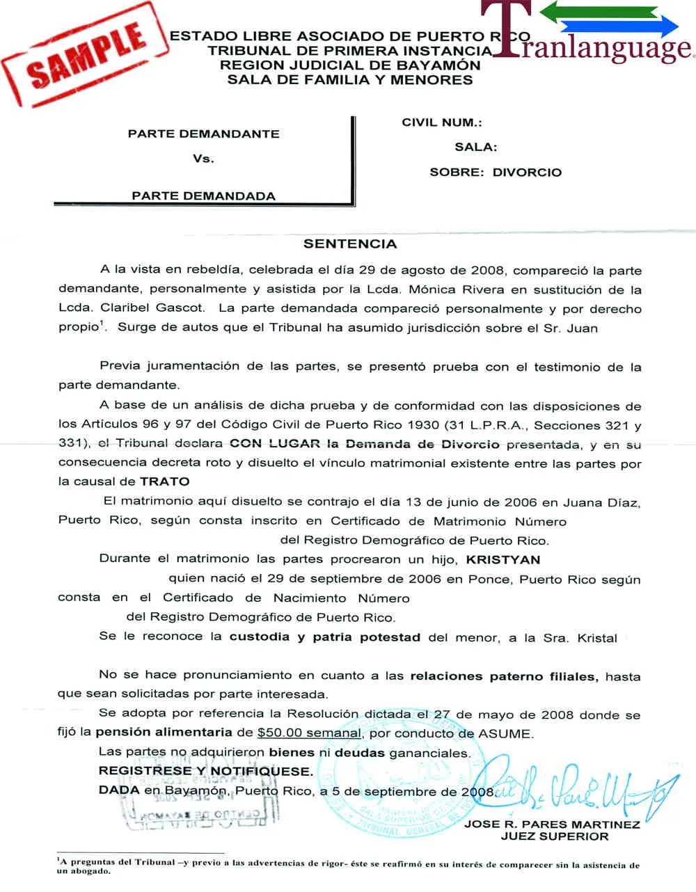 Divorce Certificate Puerto Rico Tranlanguage Certified Translations