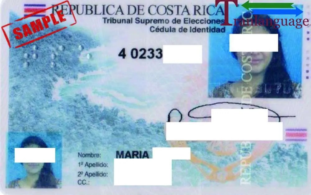 Identity Card Costa Rica Tranlanguage Certified Translations