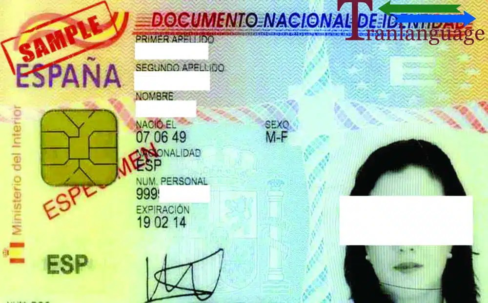 Identity Card Spain Tranlanguage Certified Translations