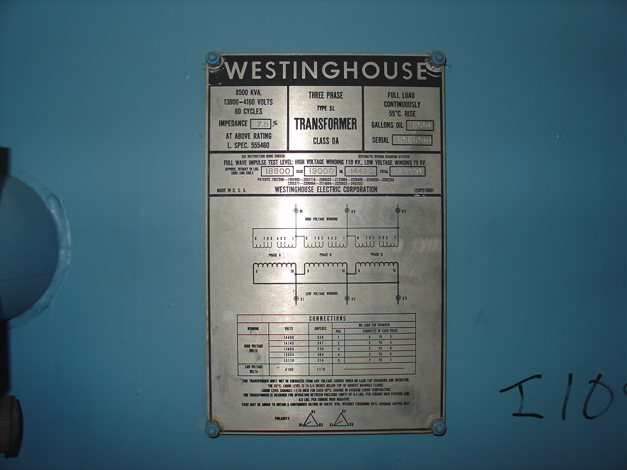 8500 kva Oil filled Substation Transformer 13.8 kV Delta 4.16 kV
