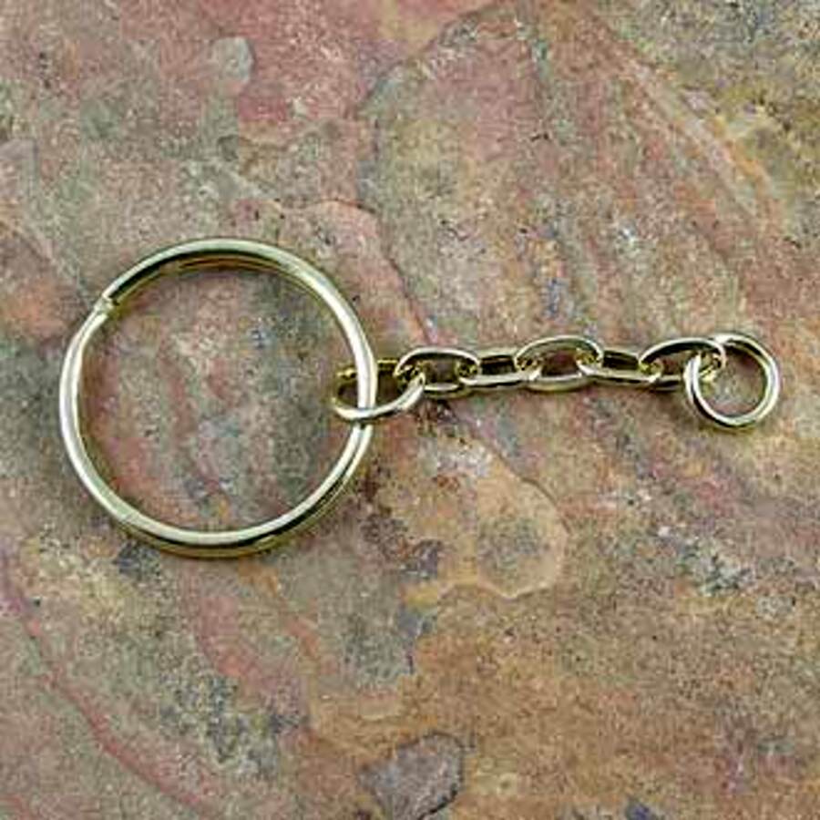 Gold Plated 25mm Split Ring With Chain Key ring Pack of 50 (VF060G) Transglobal Trading