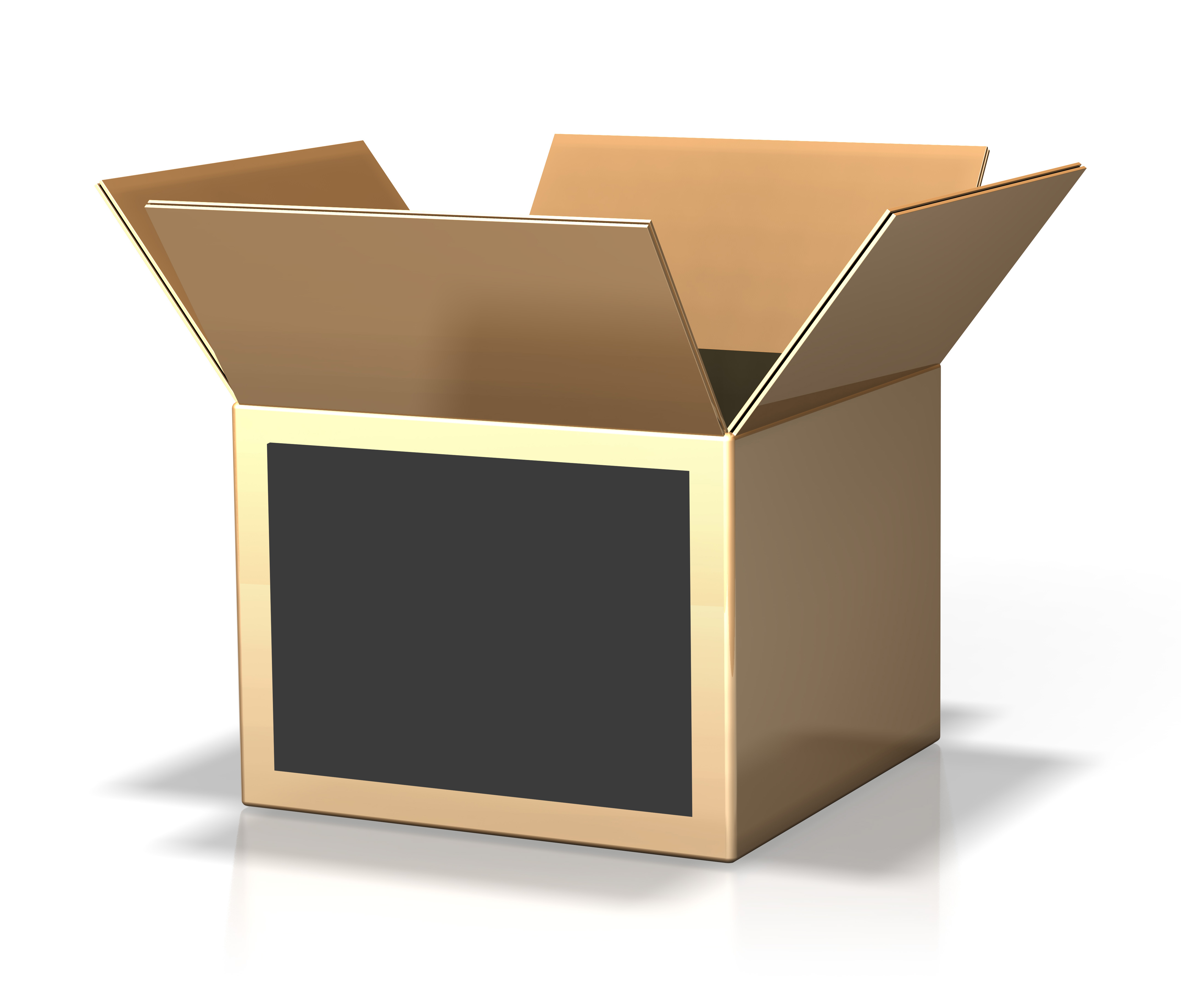 3d rendering of an open cardboard box over a white background