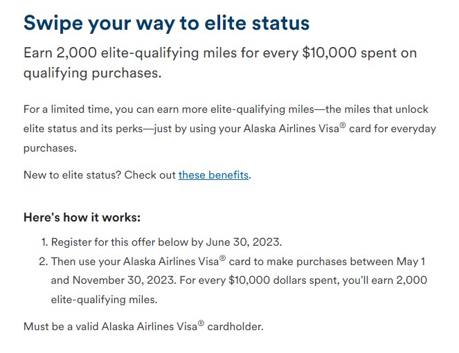 Alaska Airlines Visa Card "Swipe To Elite Status" Promotion