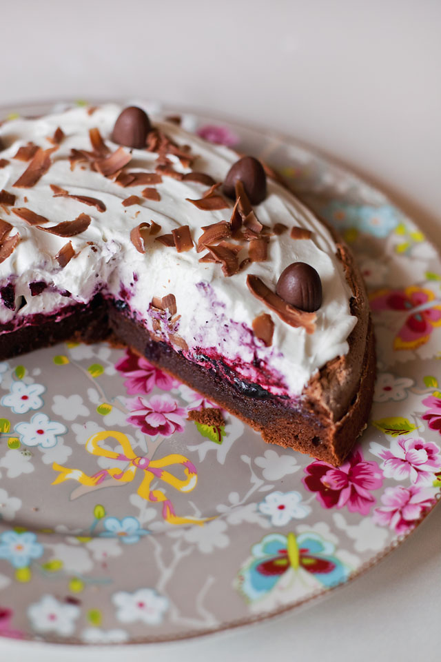 Croatian chocolate & blueberry jam cake, GF ("Bobanova torta