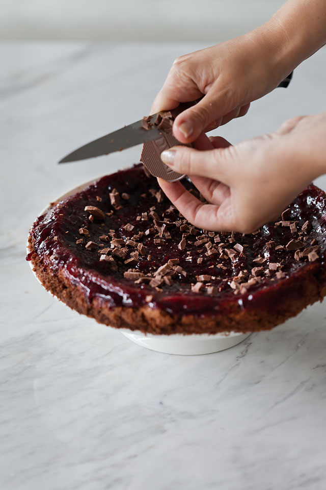Croatian chocolate & blueberry jam cake, GF ("Bobanova torta