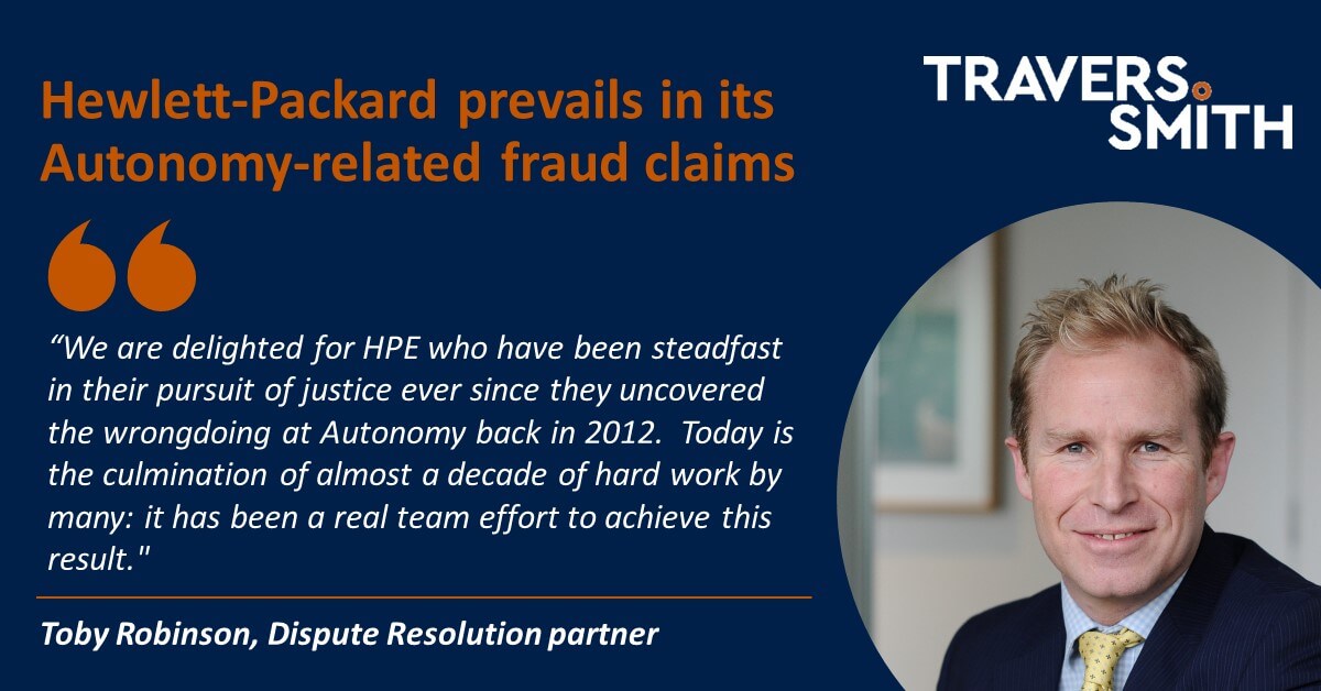 HewlettPackard prevails in its Autonomyrelated fraud claims Travers