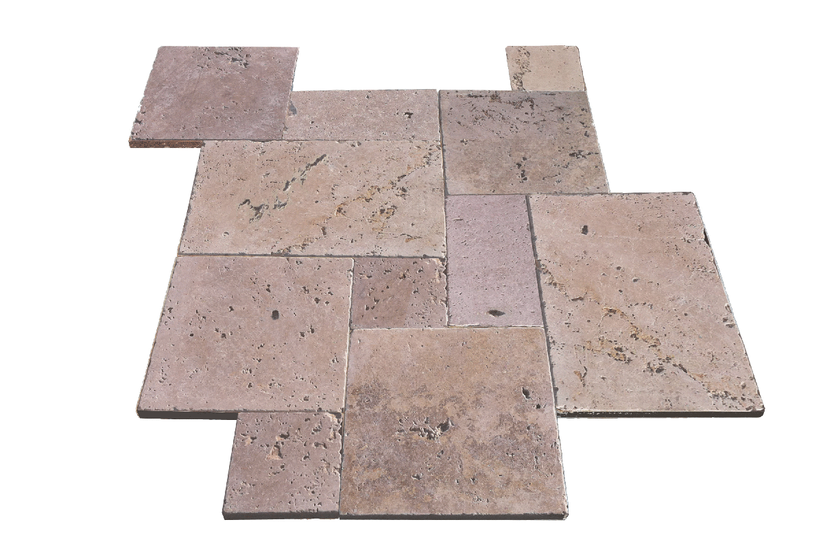 Affordable Travertine Pavers Low Cost French Pattern Roman Walnut Blend