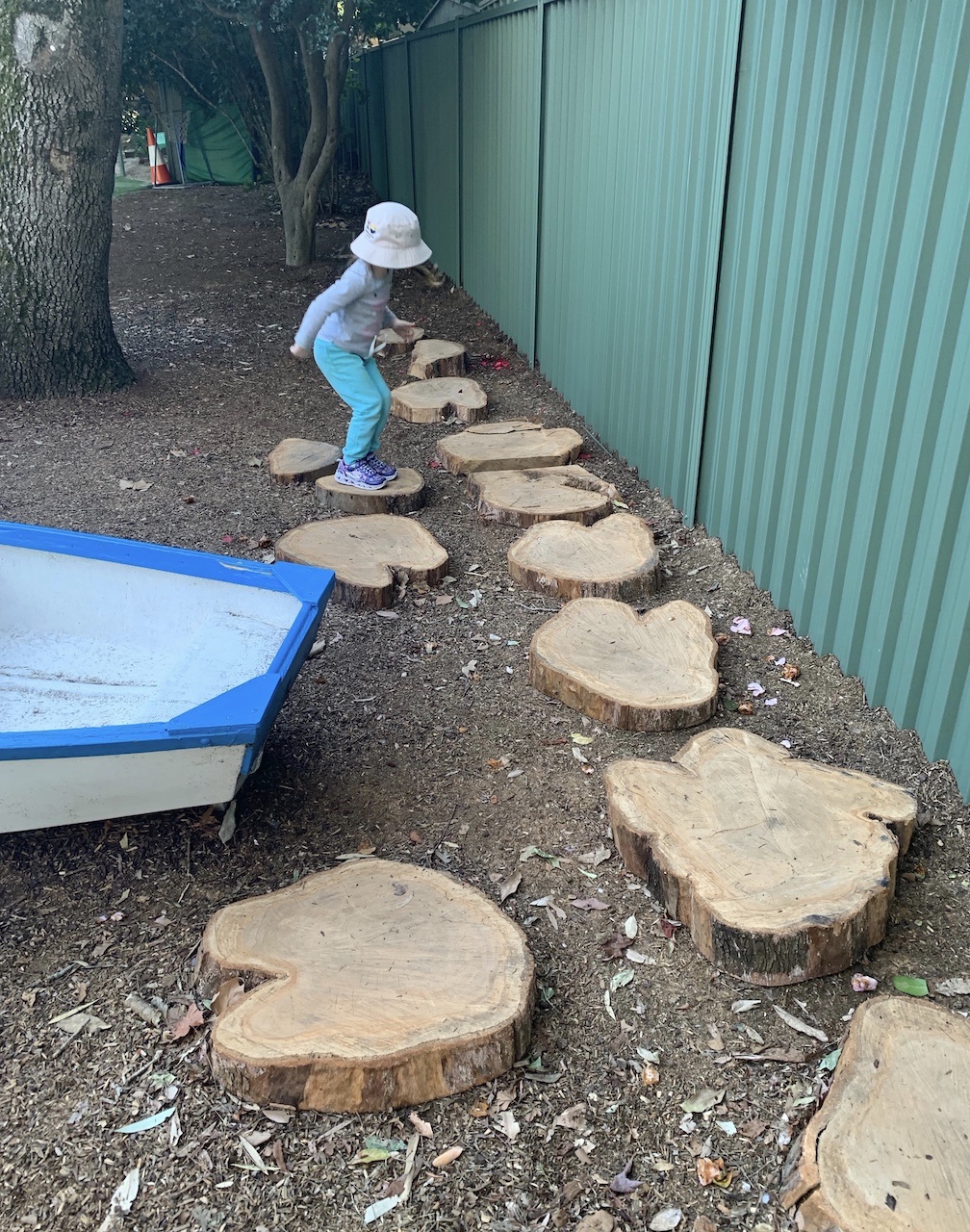 Recycled tree trunks as stepping stones Tree Cutting