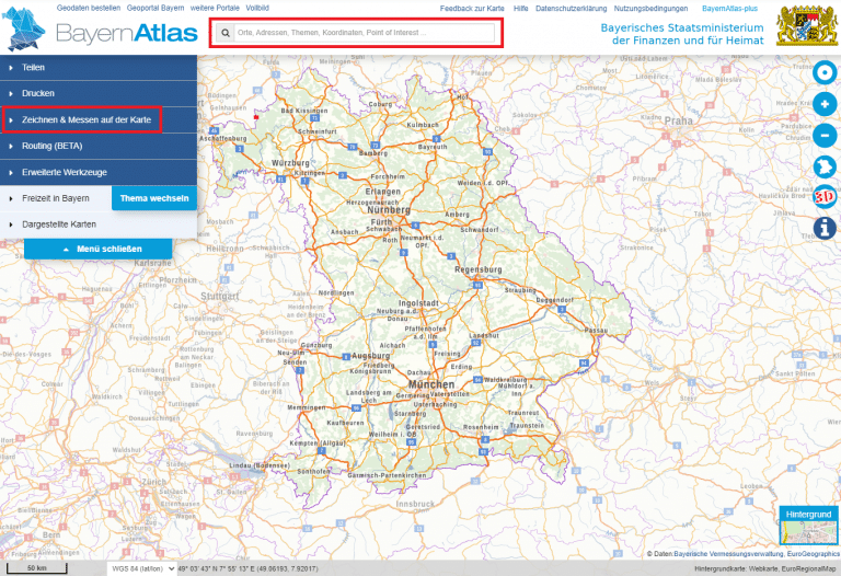 Bayern Atlas Karte Fläche im BayernAtlas markieren TreePlantingProjects