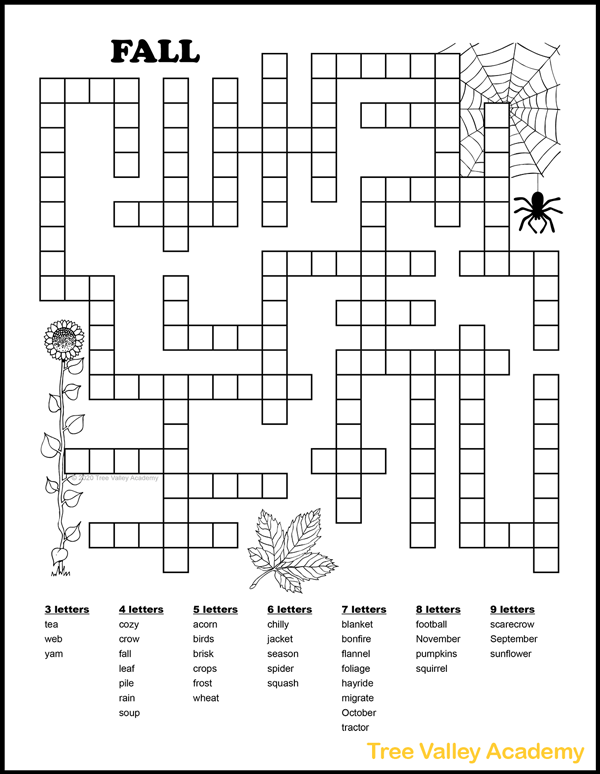 Free Printable Autumn / Fall Word Fill In Puzzles Tree Valley Academy