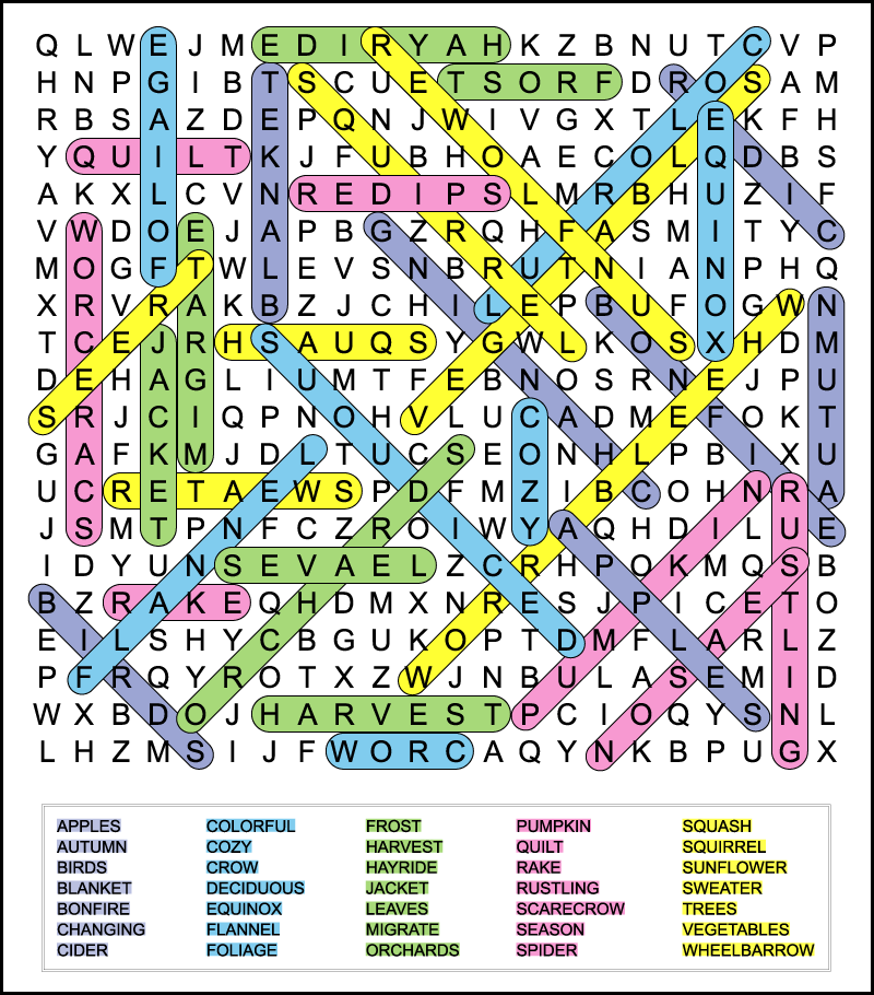 Printable Fall Word Searches for Kids - Tree Valley Academy