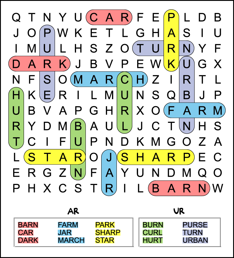 AR & UR Bossy R Word Search for Kids - Tree Valley Academy