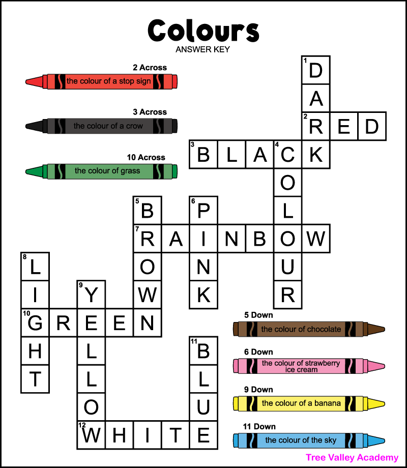Colors Crossword Puzzle Tree Valley Academy
