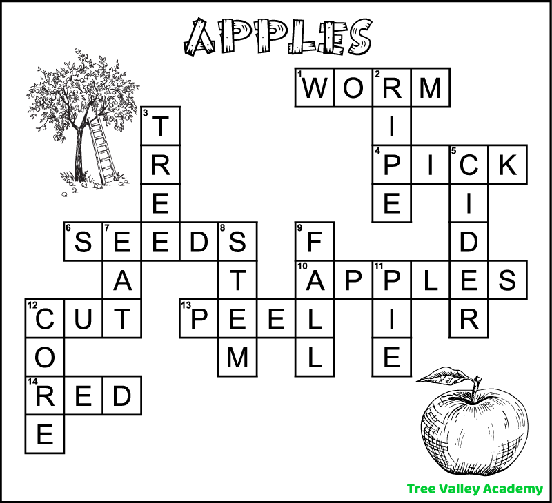 Printable Apple Crossword Puzzle for Kids Tree Valley Academy
