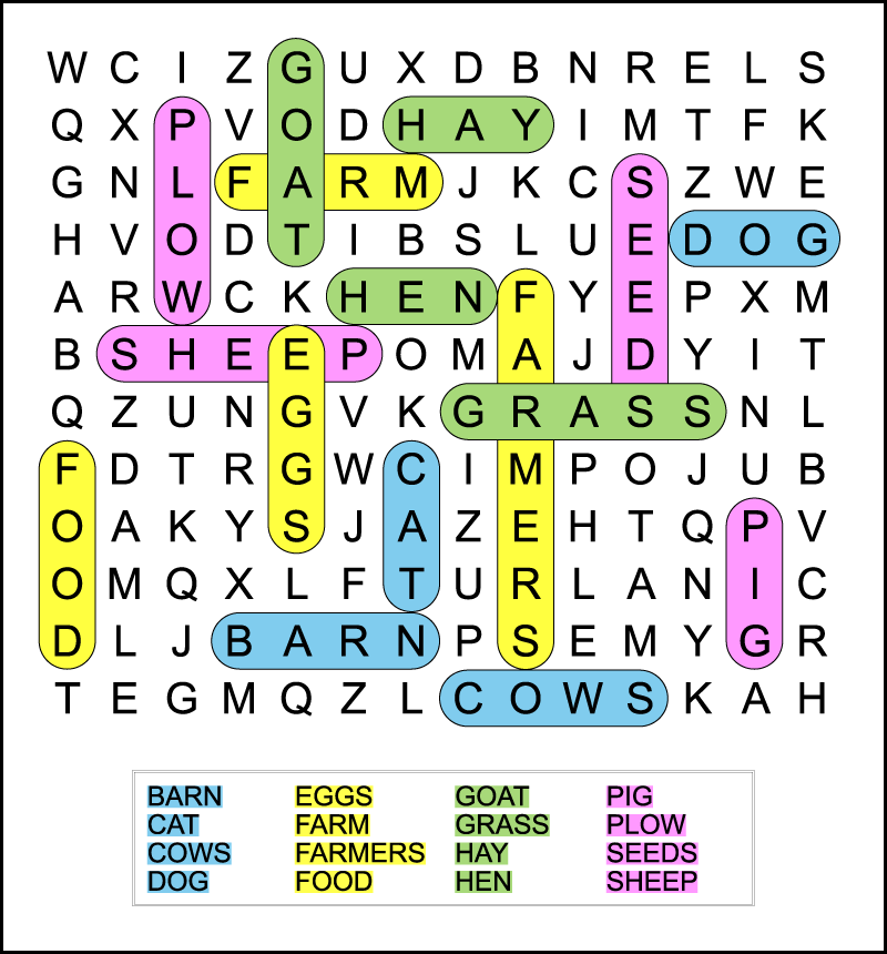 Easy Farm Word Search Tree Valley Academy