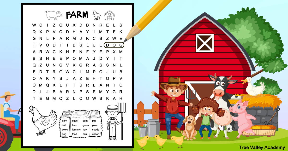Easy Farm Word Search Tree Valley Academy