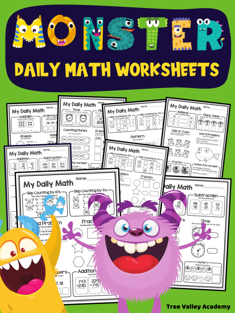 Monster Daily Math Worksheets Tree Valley Academy