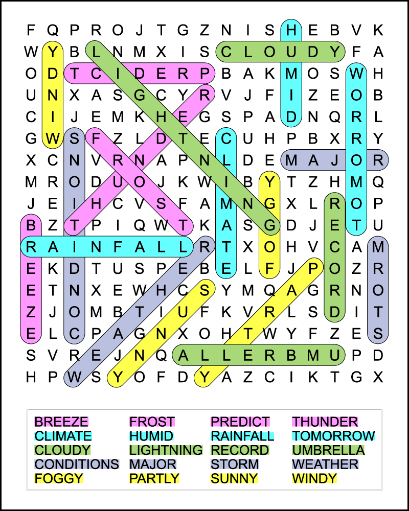 5th Grade Weather Word Search Printable - Tree Valley Academy