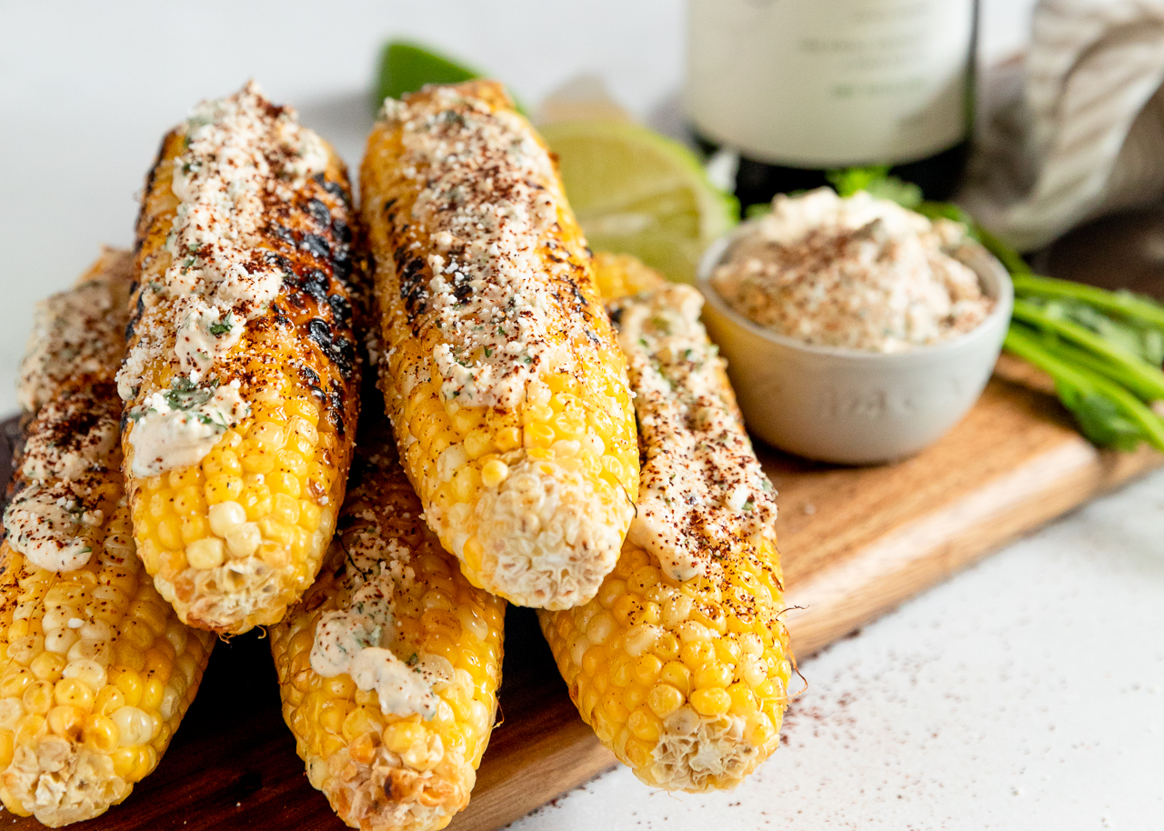 Grilled Corn with Spicy Lime Mayo & Cotija Cheese