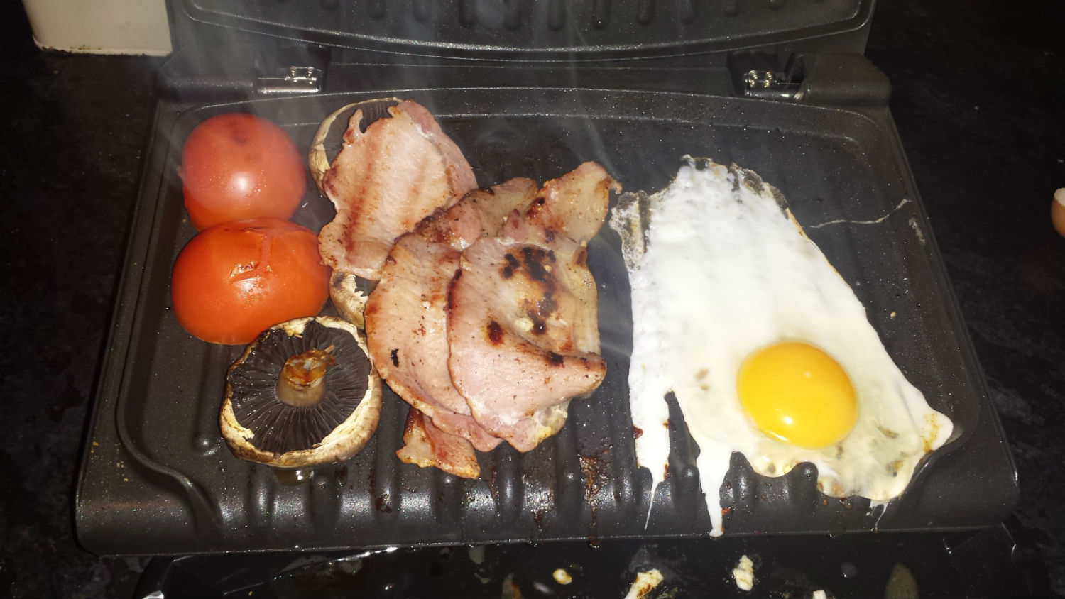 Foreman Grill used to cook full English breakfast