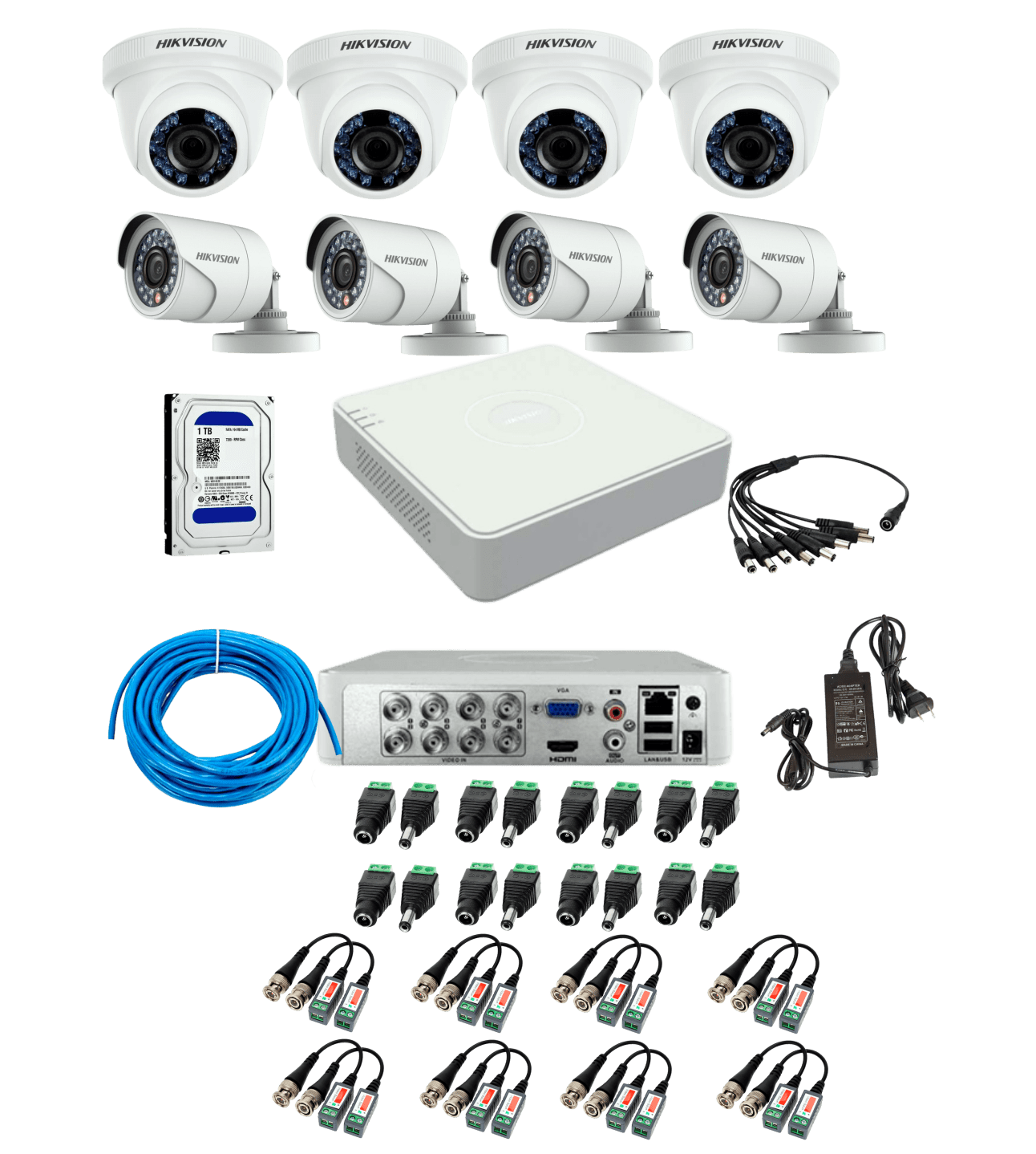 Kit DVR 8 Cámaras Domobullet Hikvision, DD 1 TB. Accesorios TRIACINTER