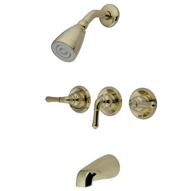 Polished Brass 3 Handle Combination Bathroom Tub & Shower Diverter