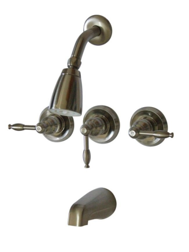 Brushed Satin Nickel 3 Handle Combination Bathroom Tub & Shower